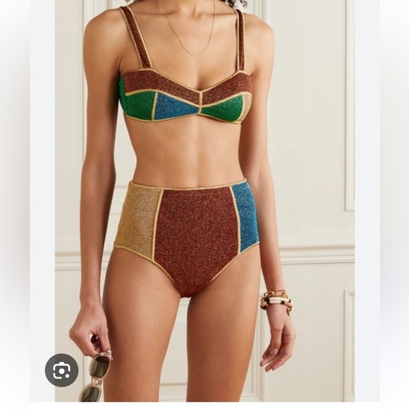 Oseree Other - Oseree Lumiere Color Block Lurex High Waisted Bikini in Brown​